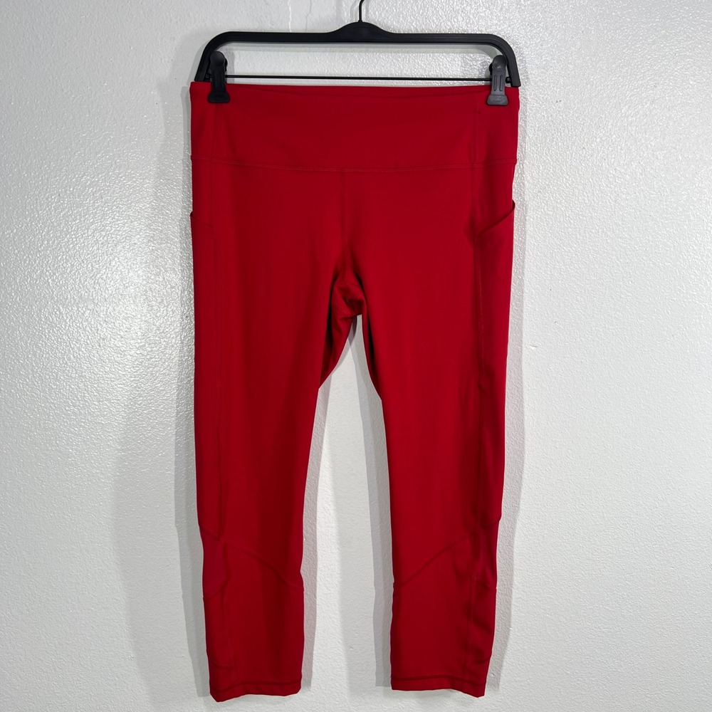 Lululemon Pace Rival Crop Leggings 8 Red Pocket Zip Detail Athletic Dark Red